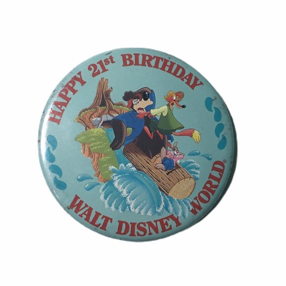 Vintage Disney Button 21st Birthday Splash Mountain Walt Disney World Brer Ride - Picture 1 of 2